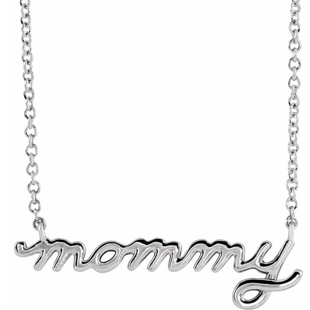 14K White Gold Petite Mommy Script 18" Necklace